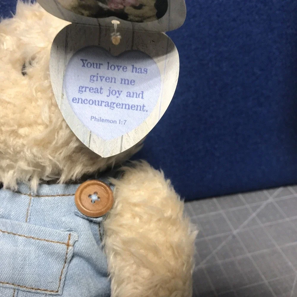 Zondervan Love Bears All Things Thankful‎ Plush Sitting Bear Blue Overalls 2002